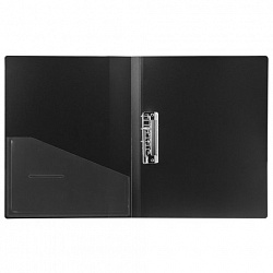 Папка с боковым металлическим прижимом и внутренним карманом BRAUBERG "Contract", черная, до 100 л., 0,7 мм, бизнес-класс, 221786