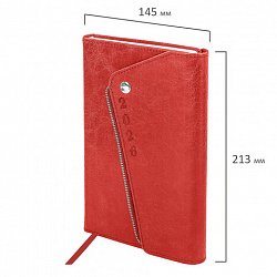 Ежедневник датированный 2026, А5, 145х213 мм, BRAUBERG "Jacket", под кожу, клапан, держатель, красный, 117401