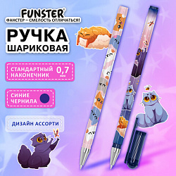 Ручка шариковая с принтом FUNSTER (ФАНСТЕР) STICK "FAT CATS", СИНЯЯ, SOFT TOUCH покрытие, узел 0,7 мм, линия 0,35 мм, 144389