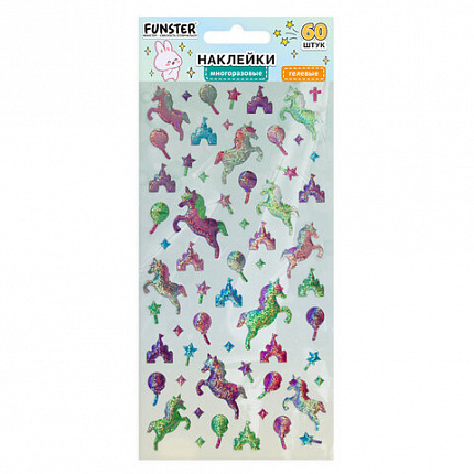 Наклейки гелевые "Яркое ассорти", 17,5х9 см, ассорти 8 видов, FUNSTER (ФАНСТЕР), 666101