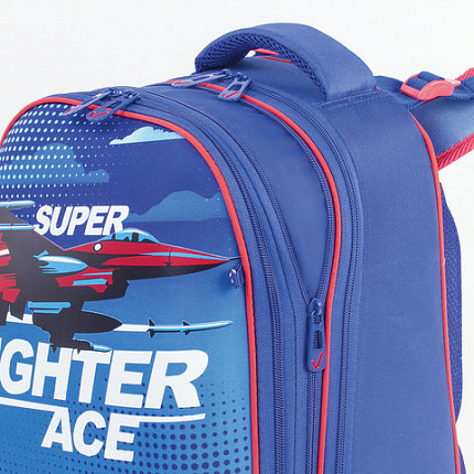 Ранец BRAUBERG EXTRA, 2 отделения, анатомическая спинка, дополнительный объем, для мальчиков, "Истребитель", 39х28х19 см, 227844