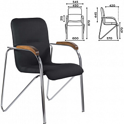 Кресло BRABIX "Samba CF-103", хром каркас, накладки "орех", кожзам черный, собрано, 532756