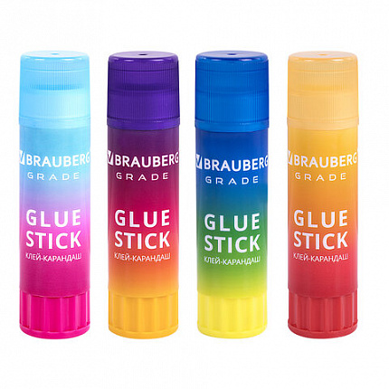 Клей-карандаш в градиентном корпусе BRAUBERG GRADE, 21 г, PVP-основа, ассорти, 271247
