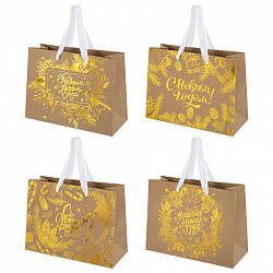 Пакет подарочный (1 шт.) новогодний, 27х11х20 см, "Shiny Kraft", фольга, ассорти, ЗОЛОТАЯ СКАЗКА, 592437