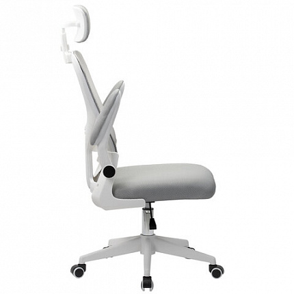 Кресло CROMEX (КРОМЕКС) "Dynamic CH-699", откидные подлокотники, пластик белый, сетка/ткань TW, серое, 533070