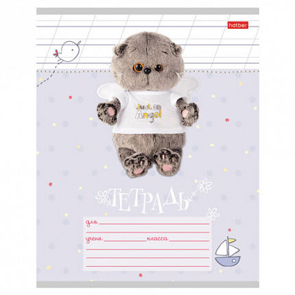 Тетрадь 12 л., HATBER косая линия, обложка картон, "Кот Басик" (микс в спайке), 051747, 12Т5В6