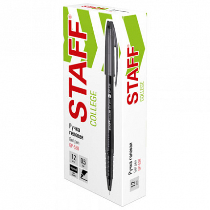 Ручка гелевая STAFF "COLLEGE", ЧЕРНАЯ, игольчатый узел 0,5 мм, линия письма 0,35 мм, 144538