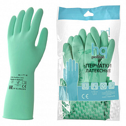 Перчатки латексные КЩС, сверхпрочные, плотные, хлопковое напыление, размер 7,5-8, M (средний), зеленые, HQ Profiline, 73583