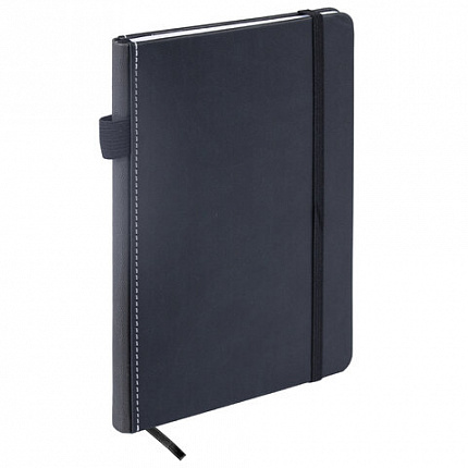 Блокнот А5 135x212мм BRAUBERG "Soft touch" под кожу, резинка, держатель, 80л клетка, черный, 117145