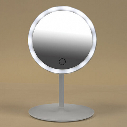 Зеркало настольное с LED-подсветкой для макияжа, диаметр 17 см, 3 режима свечения, аккумулятор 800 mAh, цвет белый, WBZ (ВБЗ), 609332