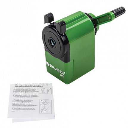 Точилка механическая BRAUBERG "JET", металлический механизм, корпус зеленый, 229571