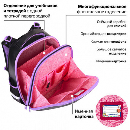 Ранец BRAUBERG SHINY, 2 отделения, с брелком, "Милая мордочка", 38х28х14 см, 273142