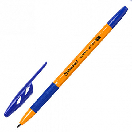 Ручка шариковая с грипом BRAUBERG "ULTRA GT ORANGE", СИНЯЯ, узел 0,7 мм, чернила ГЕРМАНИЯ, наконечник ШВЕЙЦАРИЯ, 144052