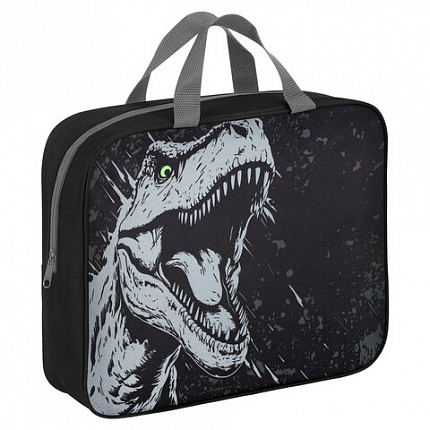 Папка на молнии с ручками BRAUBERG А4, 1 отделение, полиэстер, 80 мм, "Scary dino", 273308
