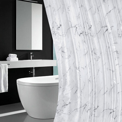 Шторка для ванной ПОЛИЭСТЕР, 180х180 см, кольца в комплекте, БЕЛЫЙ МРАМОР, PRIMILA (ПРИМИЛА), 700079