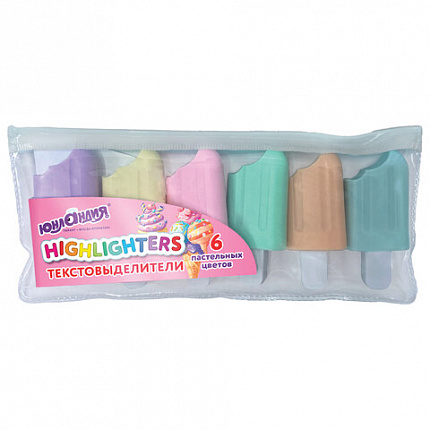 Набор текстовыделителей ЮНЛАНДИЯ "СЛАДКИЕ ИСТОРИИ", 6 ПАСТЕЛЬНЫХ ЦВЕТОВ, линия письма 1-5 мм, 152511