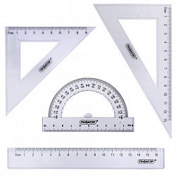 Набор чертежный ПИФАГОР (линейка 16 см, 2 треугольника, транспортир), прозрачный, европодвес, 210850