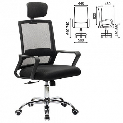 Кресло CROMEX (КРОМЕКС) "Debut CH-697", ХРОМ, с подлокотниками, механизм качания, сетка/ткань TW, черное, 533068