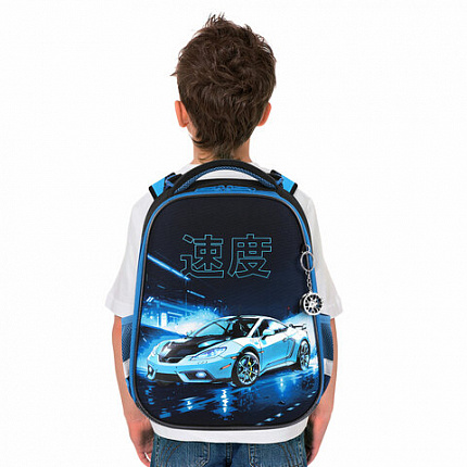 Ранец BRAUBERG PREMIUM, 2 отделения, с брелком, "Night race", 3D панель, 38х29х16 см, 272014