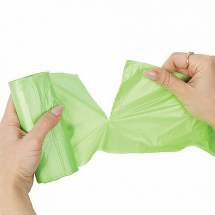 Мешки для мусора биоразлагаемые 30 л, зеленые, в рулоне 20 шт. прочные, ПНД 11 мкм, 50х60 см, LAIMA, 601400