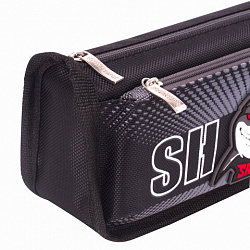 Пенал мягкий ЮНЛАНДИЯ, 2 отделения, полиэстер, "Shark", черный, 21х6х9 см, 270271