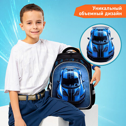 Рюкзак SNOOBAG (СНУБЭГ) FLOSSY, 2 отделения, 3 кармана, "Гонки", объемный дизайн, 40х28х18 см, 274442