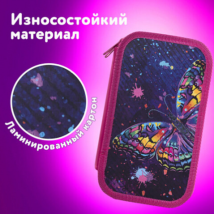 Пенал ЮНЛАНДИЯ, 2 отделения, ламинированный картон, 19х11 см, "Colorful butterfly", 270886