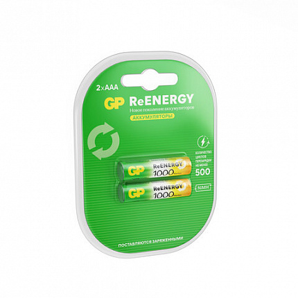 Батарейки аккумуляторные GP ReEnergy Ni-Mh мизинчиковые КОМПЛЕКТ 2 шт., ААА (HR03), 950 mAh, 100AAAHCRGY, 100AAAHCRGY-2CR