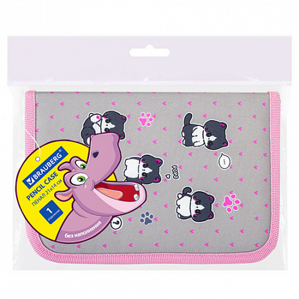 Пенал BRAUBERG, 1 отделение, полиэстер, 21х14 см, "Cat patches", 272327
