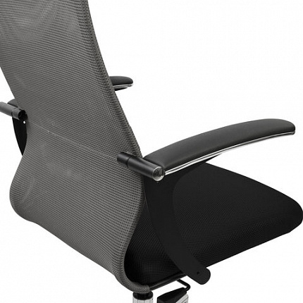 Кресло офисное BRABIX PREMIUM "Ultimate EX-801" хром, плотная двойная сетка Х2, черное/серое, 532918