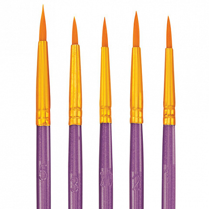 Кисти набор 10 шт., синтетика, фиолетовые, № 2/0-8 (Круглые; Овальные; Плоские; Лайнеры), WBZ, 201086