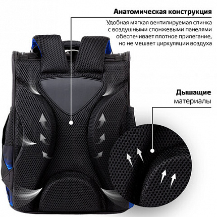 Ранец ПИФАГОР BASIC, 1 отделение, 3 кармана, эргономичная спинка, "Гонщик", 35х28х18 см, 273141