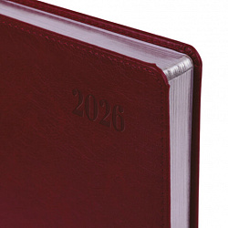 Ежедневник датированный 2026, А5, 138х213 мм, BRAUBERG "Impression", под кожу, бордовый, 117512