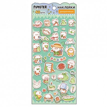 Наклейки декоративные "Милые животные", 17,5х9 см, ассорти 6 видов, FUNSTER (ФАНСТЕР), 6666081