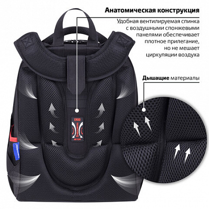 Ранец BRAUBERG PREMIUM, 2 отделения, с брелком, "Ночь в центре", ЛАМПОЧКИ, 38х29х16 см, 271356