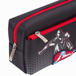 Пенал мягкий ЮНЛАНДИЯ, 2 отделения, полиэстер, "Skate", черный, 21х6х9 см, 270276