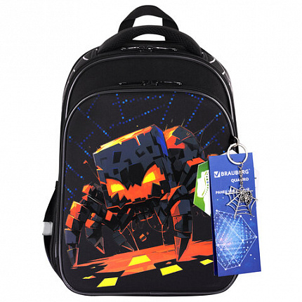 Ранец BRAUBERG QUADRO, 3 отделения, с брелком, Fire spider, 37х28х18 см, 273106