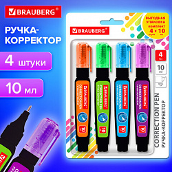 Ручка-корректор 10 мл, ВЫГОДНАЯ УПАКОВКА, КОМПЛЕКТ 4 штуки, BRAUBERG ULTRA COLOR, металлический наконечник, 274234