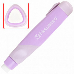 Ластик выдвижной BRAUBERG "REWIND" + 2 сменных ластика, 114х20х20 мм, белый, лавандовый корпус, блистер, 272690