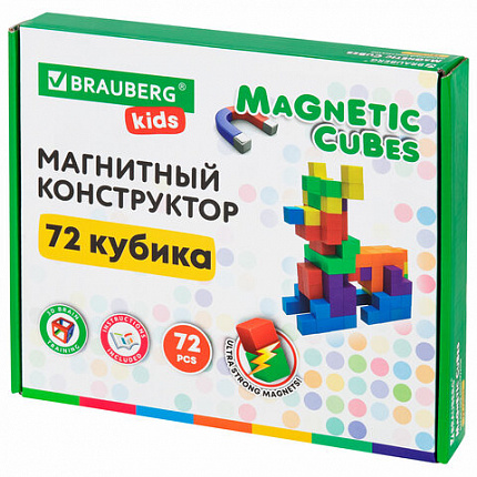 Магнитный конструктор MAGNETIC CUBES "КУБИЧЕСКИЙ", 72 магнитных кубика, BRAUBERG KIDS, 665724