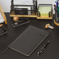 Еженедельник датированный 2026, А5, 145х215 мм, BRAUBERG "Imperial", под кожу, черный, 117175