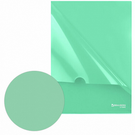 Папка-уголок жесткая, непрозрачная, А4, цвет мятный, 0,15 мм, BRAUBERG PASTEL, 272892
