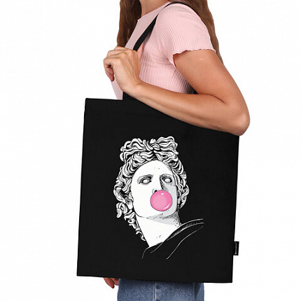 Сумка-шоппер BRAUBERG PREMIUM, канвас, 40х35 см, на кнопке, карман, черный, "Aphrodite", 271904