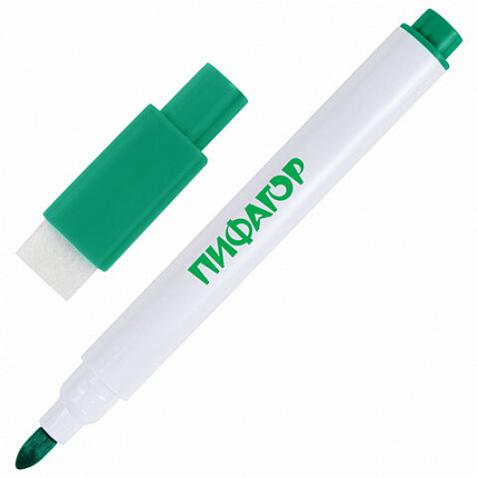 Маркеры стираемые 2 мм для белой доски и планера со стирателем НАБОР 12 ЦВЕТОВ, ПИФАГОР, 152565