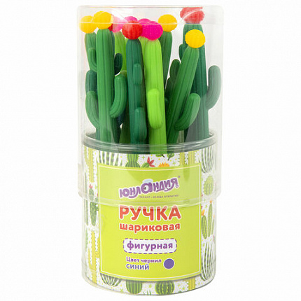 Ручка фигурная шариковая ЮНЛАНДИЯ "Кактус", мягкий силиконовый корпус, ассорти, СИНЯЯ, пишущий узел 0,7 мм, 143774