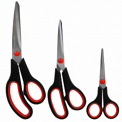 Ножницы BRAUBERG НАБОР 3 шт. (140, 190, 230 мм), черно-красные ручки, ВЫГОДНАЯ УПАКОВКА, 238168