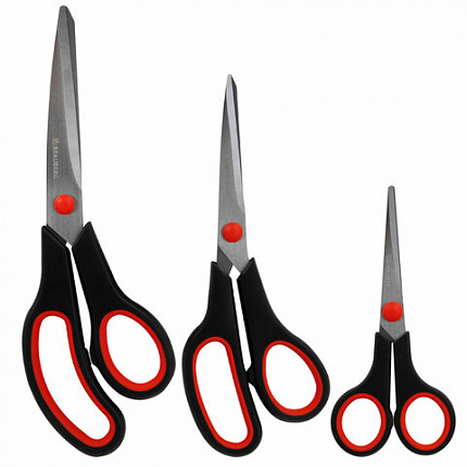 Ножницы BRAUBERG НАБОР 3 шт. (140, 190, 240 мм), эргономичные вставки, ВЫГОДНАЯ УПАКОВКА, 238168