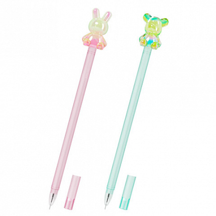 Ручка с акриловым топпером шариковая FUNSTER "BEAR&BUNNY", СИНЯЯ, ассорти, пишущий узел 0,7 мм, линия письма 0,35 мм, 144372