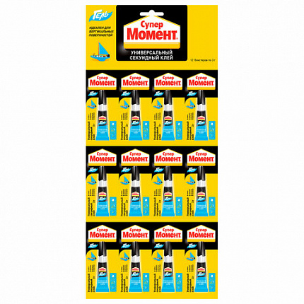 Клей-гель моментальный Супер МОМЕНТ, 3 г, отрывная мультикарта, 622917