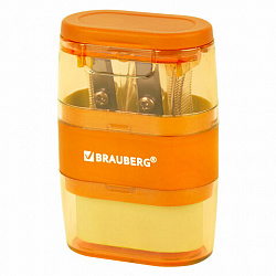 Точилка с ластиком 2 в 1 BRAUBERG "Double", 2 отверстия, яркие цвета корпуса ассорти, 271987